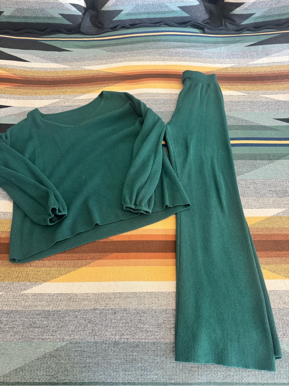Green Knit Two-Piece Lounge Set